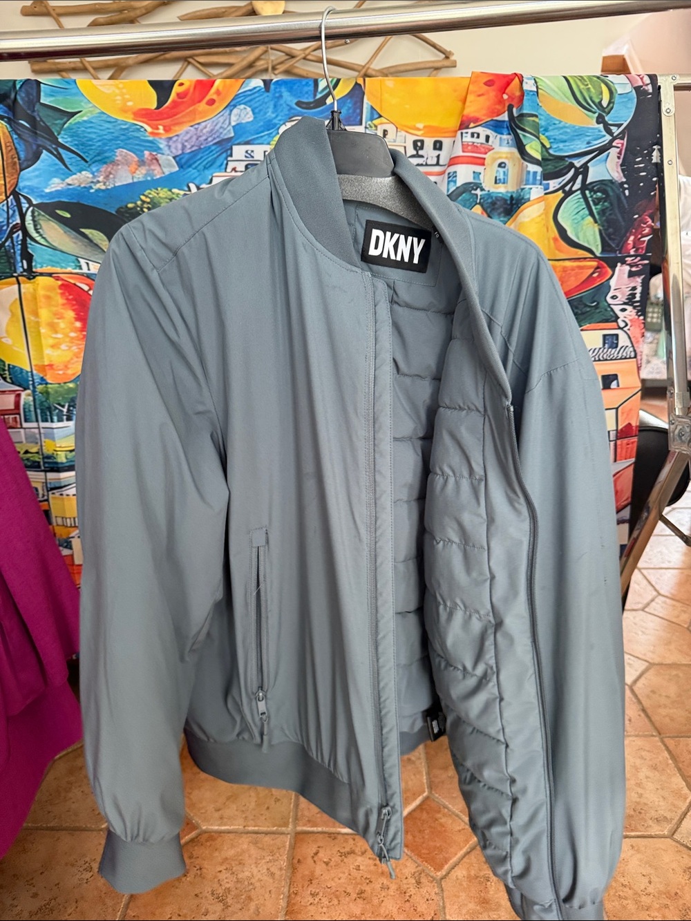 DKNY Men's Light Slate Gray Bomber Jacket